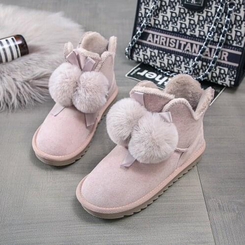 2020 Lovely Winter Plus Velvet Snow Boots Thick-soled Flat Ankle Boots Kawaii Ladies Warm Cotton Shoes Pink Student Shoes Woman