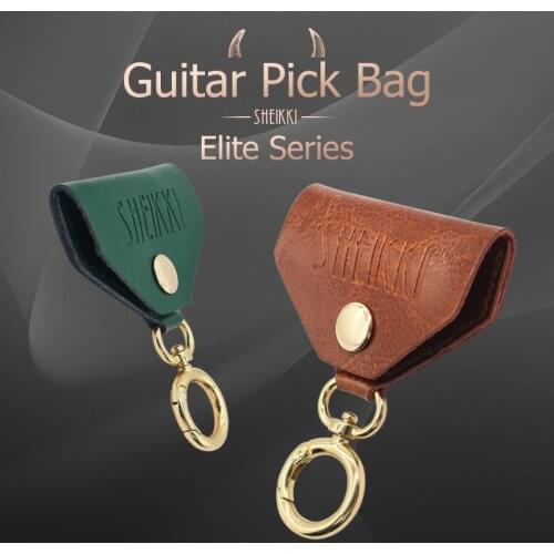 Guitar Cowhide Picking Bag Guitar Pick Holder Plectrums Bag Storage Case Key Ring Black Guitar Accessoires