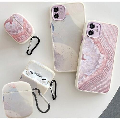Pink Marble Shockproof Soft TPU Phone Case for iPhone 12 Mini 11 Pro XS Max SE 2020 Wireless Earphone Cover for Airpods 1 2 Pro