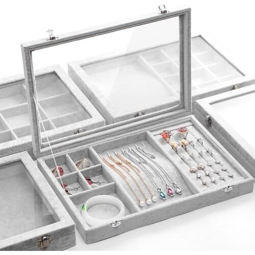 Hot selling Grey Velvet Jewelry Display Box Case for Ring Earring Bracelet Necklace or other Ornaments Storage Jewelry Packaging