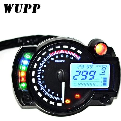 WUPP 15000 RPM Meter Motorcycle Digital Speedometer Tachometer Odometer LCD Fuel Gauge DC 12V MAX 299KM/H 7 Color Adjustable df