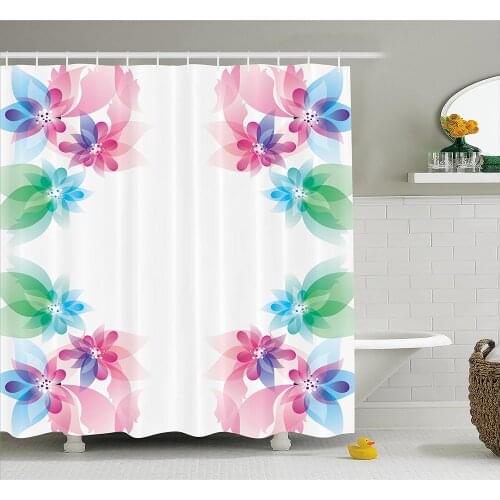 Flower Shower Curtain Abstract Petals with Digital Hazy Reflections Bridal Buds Exquisite French Style Bathroom Curtains