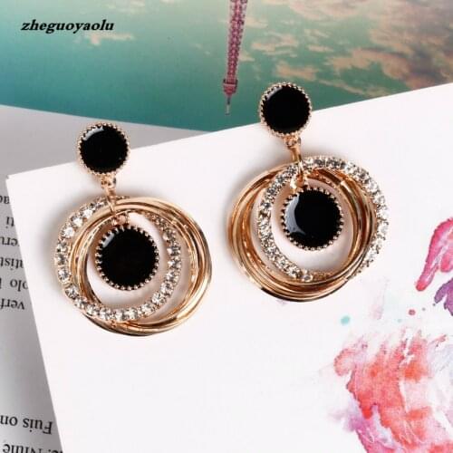 Fashion Simple Wild Rhinestone Circle Long Earring Temperament Personality Earrings For Women Jewelry Crystal Earrings Oorbellen