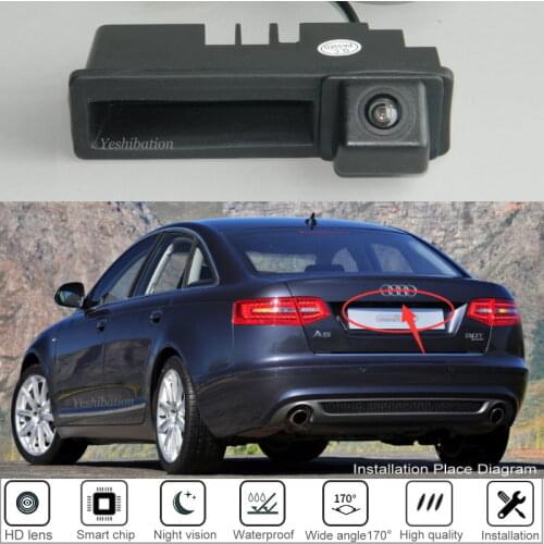 For Audi A6 C6 4F S6 RS6 Q7 4L Car Trunk Handle Reversing Parking Camera HD CCD Night Vision