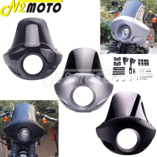 For Harley Touring Fat Bob Dyna Cafe Racer Bobber Headlight Fairing Windshield Kit 5.75" Motorcycle Headlmap Mask 35-49mm Forks