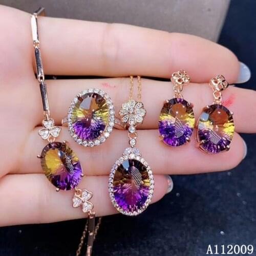 KJJEAXCMY fine jewelry 925 sterling silver Inlaid Ametrine earrings ring pendant bracelet luxury ladies suit