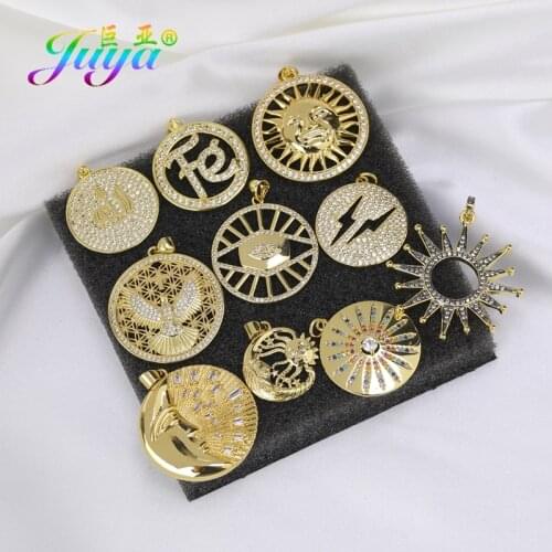 Juya DIY Handmade Pave Cz Luxury Gold Color Decorative Big Size Moon Star Charms For Women Men Punk Faith Pendant Jewelry Making