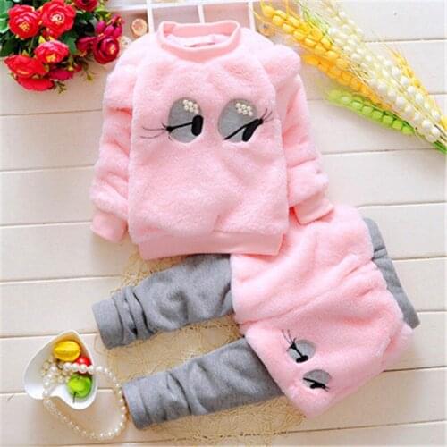 Baby girl autumn and winter suit smiley print cartoon plus velvet thickening casual cotton sports T-shirt childrens two-piece