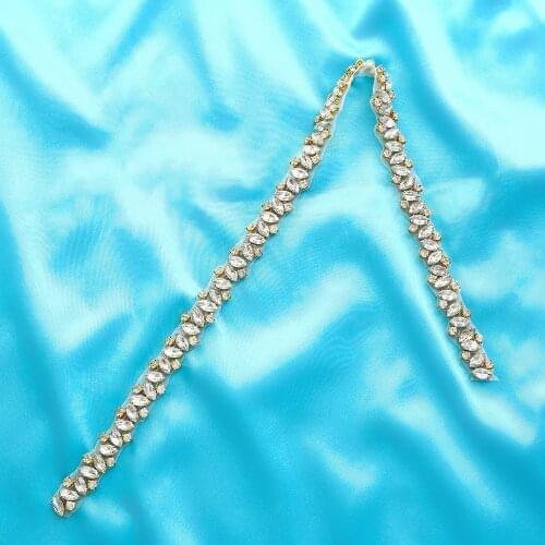 Crystal Applique Beaded DIY Pearl Wedding Dresses Silver Wide Accessories Handmade Rhinestone Bridal Garment Gold S135