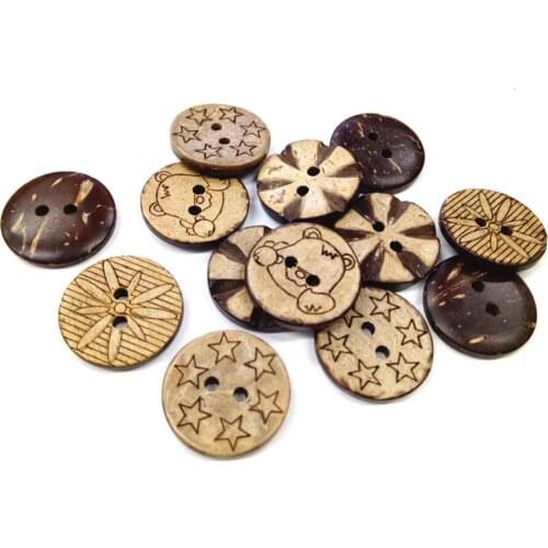 Round Coconut Sewing Buttons 2 Holes Flower Star Bear Pattern 18mm 20mm Clothing Coats Crafts Sweater Scrapbook Accessories