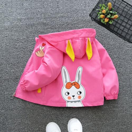 2021 Spring Summer Autumn Girls Cute Cartoon Rabbit Thin Hooded Jacket Baby Kids Children Coat Two Colors