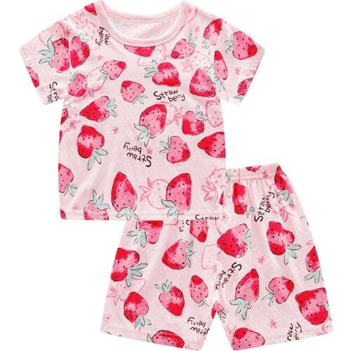 Girls Summer Cute Two Piece Sets Home Suit New Childrens 3-13 Years Old T-shirt Pants Boys Short Sleeve Thin Cotton Pajamas