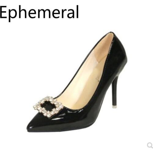 Womens Top Sold Elegant Fashion Buckle Strap Plain Patching Colors High Heels Pointed Toe Shoes OL Office Ladies Pumps Black 39