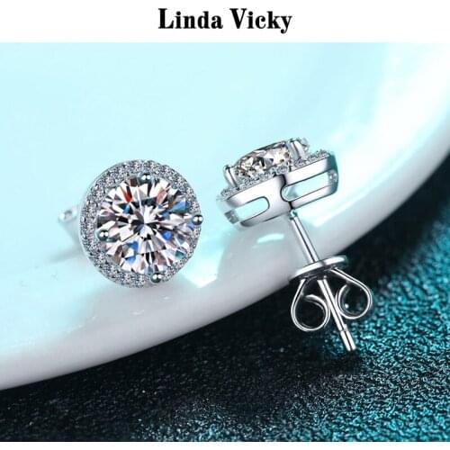 LINDA VICKY 0.5/1ct VVS1 Moissanite Stud Earrings Women Senior Precious Jewel Certificate Rhodium Stud Plated 925 Silver Jewelry
