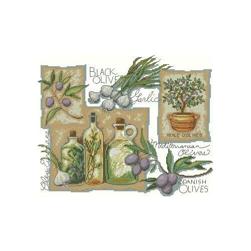 MM Top Quality Beautiful Lovely Counted Cross Stitch Kit Taste of Mediterranean Olives Vegetable Food Leaves dim 35196
