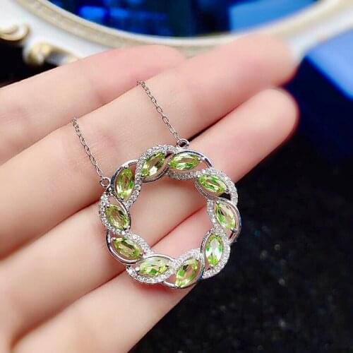 Fashion Silver Wreath with Gemstone 3mm*6mm 100% Natural Peridot Necklace Pendant 925 Sterling Silver Peridot Jewelry