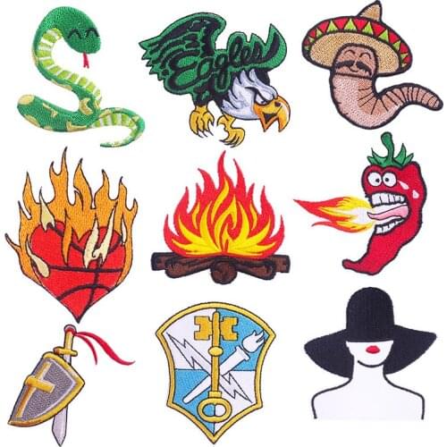 Cartoon Animal Cloth Stickers Sewing Embroidery Patch Cute Diy Flame Stripe Badge Thermo Stickers For Fabric Patterned Patch
