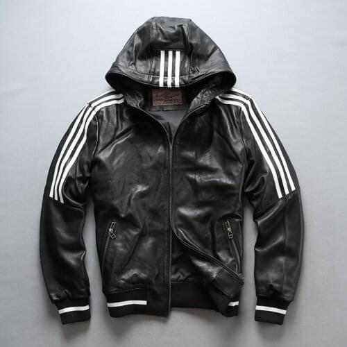 5 days arrival, Mens Autumn Sheepskin Jacket Simple Suede Coat Design Motor Rider Hooded Jacket Genuine Leather Vintage Jacket