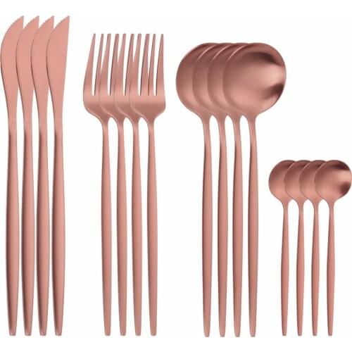 16Pcs Matte Rose Gold Stainless Steel Cutlery Tableware Set Dinnerware Flatware Set Forks Knives Spoons Set Wedding Silverware