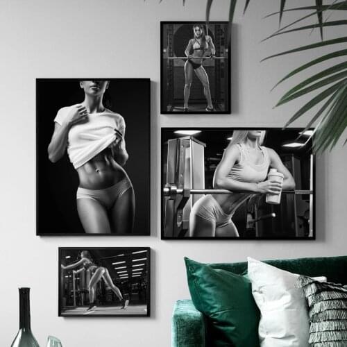 Black White Sexy Fitness Girl Wall Painting Art Canvas Print Nordic Posters And Prints Modern Pictures For Living Room Decor