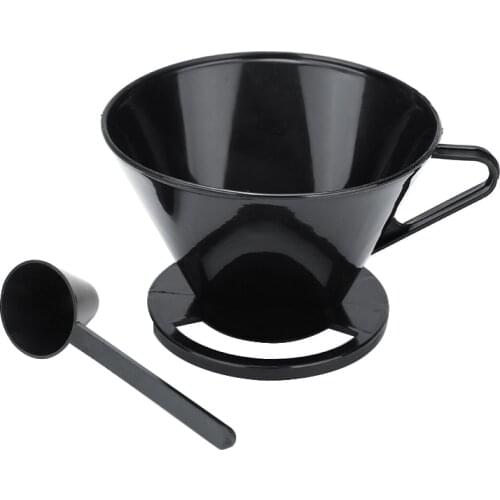 New Black Plastic Coffee Cone Mesh Coffee Filter Maker For Cafetiere Cup Dripper Tool + Measuring Spoon Reusable Coffeeware