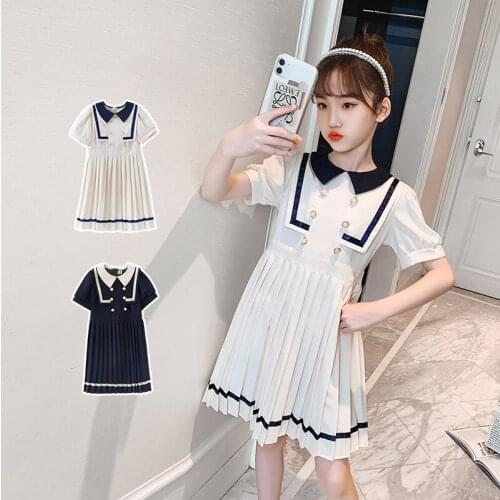 Girls' college style dress summer style 2021 new Korean fashion childrens skirt summer pleated skirt for big children