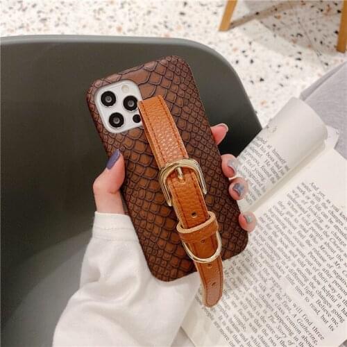 Suitable for IPhone 11/12promax 7/8plus Snake Skin Wristband Leather Silicone Hard Case for IPhone XSmax XR XS Protective Sleeve