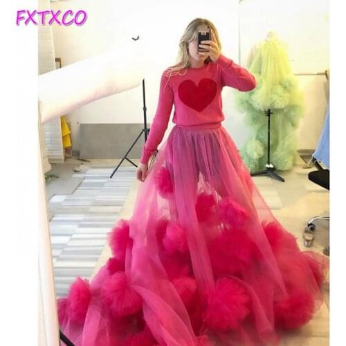 Sexy See Through Long Skirts High Street Women A Line Ruffles Tulle Skirts Girls Formal Party Cloth Custom Made Color And Size