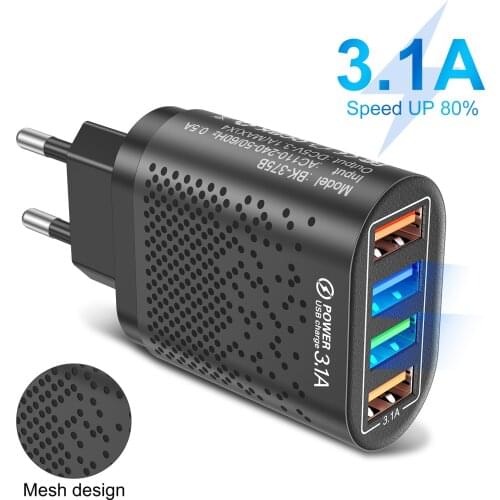 USLION 4Port 3.1A Charger Wall Fast Charging Phone Chargers Adapter For iPhone 11 8 Plus XR Samsung Xiaomi Redmi Huawei Mobile