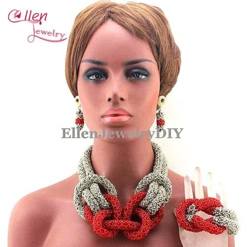 Fabulous Red Crystal Nigerian Wedding Beads Bridal Jewelry Sets Necklace African beads Jewelry Set Free Shipping E1015