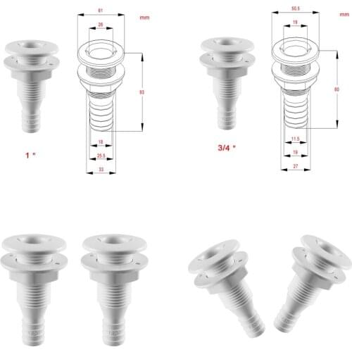2x1" & 2x3/4" Thru-Hull Bilge Pump Hose Fitting Connector for Boats Yacht