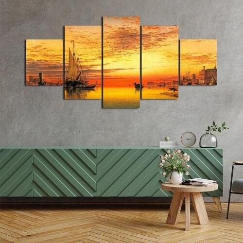 Modern Canvas Painting Sunset Sailing Posters and Prints Wall Art Picture for Living Room Home Decor with Frame