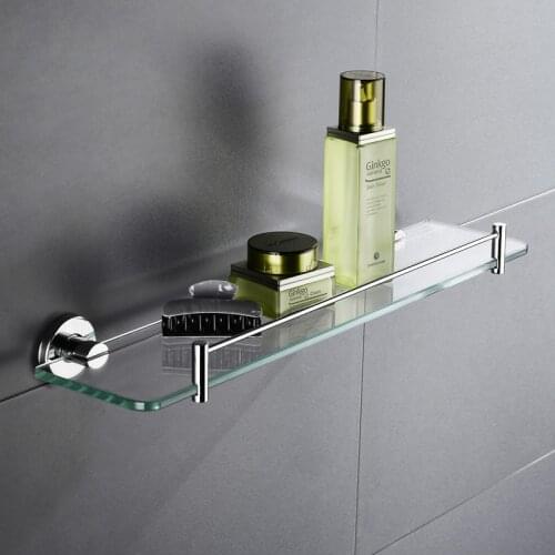 Bathroom Glass Shelf Shower Organizer Tempered Glass Storage Cosmetic Shelf Wall Mounted Polished Finish