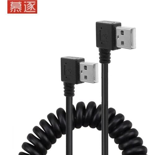 90 degree left right double elbow usb male charge data cable bend retractable spring line
