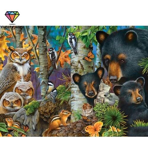 XUEQIXIAOZU Full Round Owl and Bear Diamond embroidery Diamond drawing 5D DIY Diamond setting Mosaic painting Home gifts New