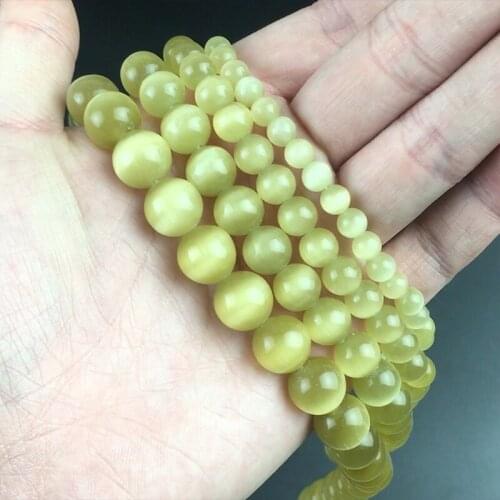 Yellow Cat Eye Stone Round Beads Natural Opal Round Loose Spacer Beads For Jewelry Making DIY Bracelet 15''Inches 4 6 8 10 12mm