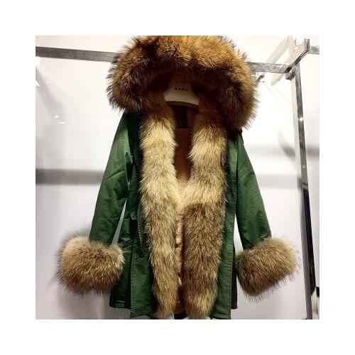 Top brand Fur Rex Rabbit Liner Raccoon Fur Collar Women Medium Long Parkas high quality