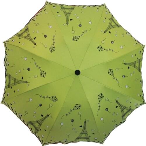 Women sunny and rainy umbrella business ruffled black coating sunscreen UV protection three-folding windproof strong umbrella