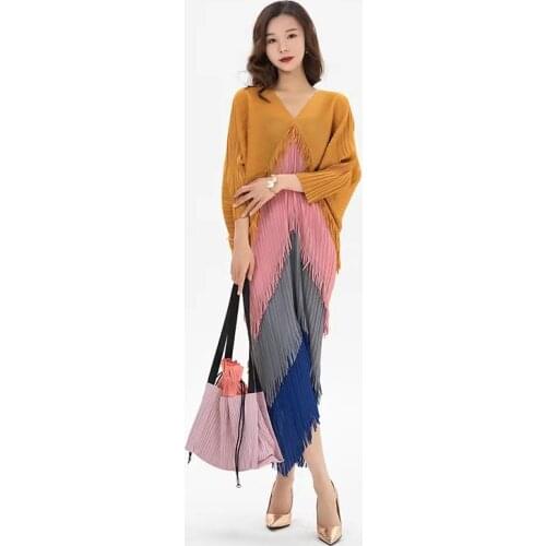 Miyake Pleated 2021 Summer New Fringed Dress Versatile High-End Temperament Fashion Color Matching Medium Long Style