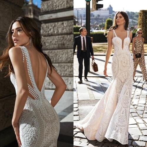 2020 Summer Backless Bridal Gowns vestido de novia Boho Lace Wedding Dresses Plus Size robes de mariée