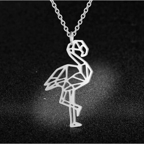 100% Stainless Steel Flamingo Fashion Necklace for Women Unique Design Pendant Necklaces Personality Jewellery Wholesale