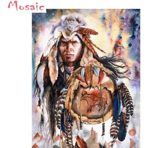 Diamond embroidery Natives Indian Feather men cross stitch kits Diamond Painting sale,pictures diamond Mosaic Ramadan gift