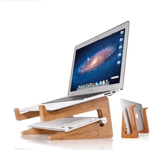 Increase Height Cooling Bamboo Laptop PC Stand for Macbook Air Pro Retina Vertical Base Bracket for 15Inch Notebook PC Ergonomic