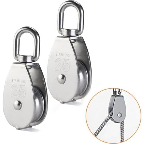 1pc 25mm Wire Single Pulley Block In 304 Stainless Steel M25 Pulley Roller Loading 150KG - Silver Wheel Swivel Lifting Pulley