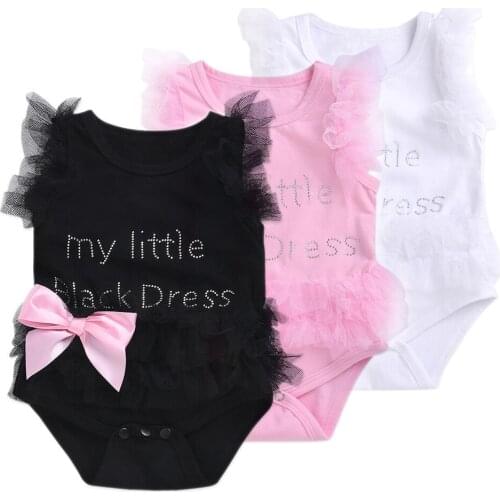 Newborn Baby Girls Bodysuits Fashion Embroidered Lace My Little Black Dress Letter infant Baby Bodysuit