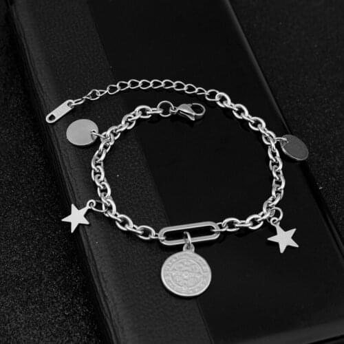 Stainless Steel Jesus Cross Double-Sided round Plate Star Men and Women Bracelet New Hot Selling Bracelet Wholesale