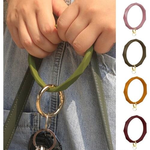 Fashion O Type Keychain Solid Color Silica Gel Wristlet Wristband Key Ring Unisex Trendy Simple Circle Key Chain Bangle Jewelry