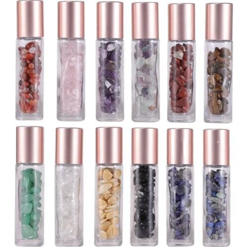 10ml Essential Oil Bottles Roll On Roller Ball Healing Crystal Chips Semiprecious Stones Bottles Refillable Bottle Container