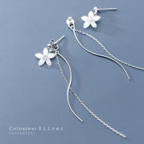 Colusiwei Flower Chain Dangle Earrings for Women 925 Sterling Silver Planet Long Drop Earrings Elegant Fashion Jewelry Girl Gift