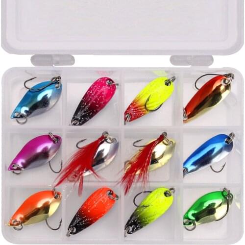 Twelve-Piece Outdoor Fishing Lure Spoon-Shaped Willow Leaf Full Metal Long Cast Iron Fake Fishing Tackle